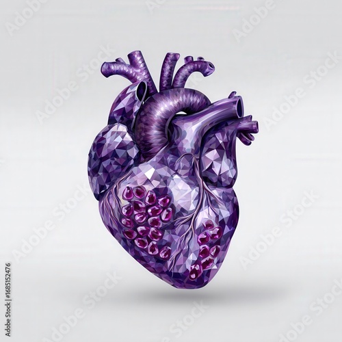 Wallpaper Mural Heart illustration featuring a purple, faceted design with detailed anatomical features Torontodigital.ca