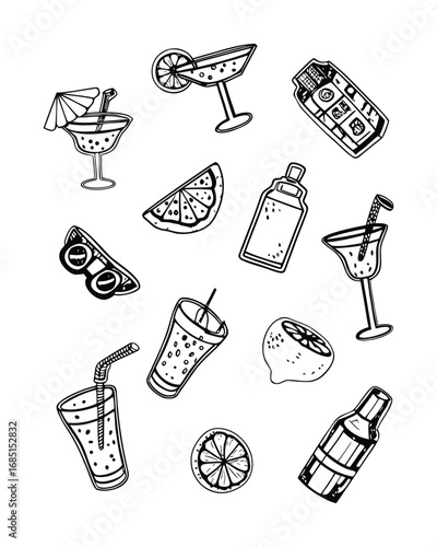 Hand-Drawn Style Cocktail Bar Collection Set