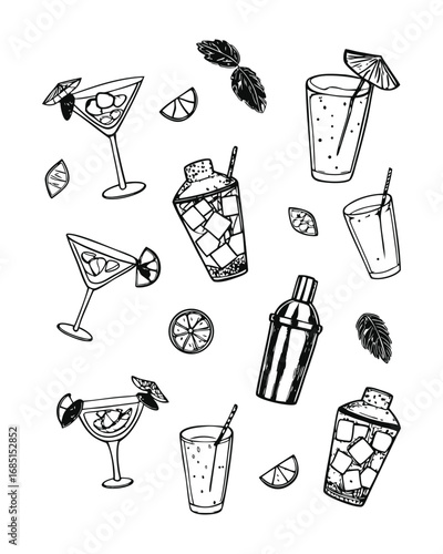 Hand-Drawn Style Cocktail Bar Collection Set