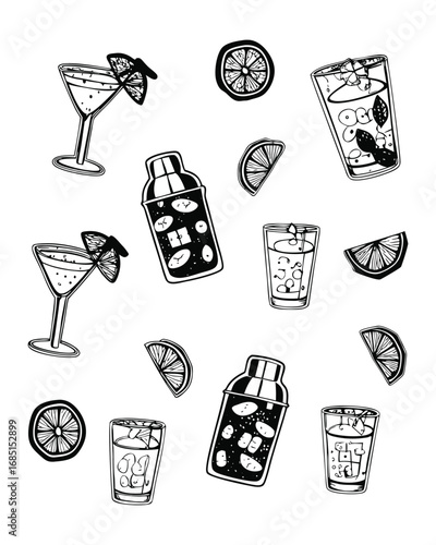Hand-Drawn Style Cocktail Bar Collection Set