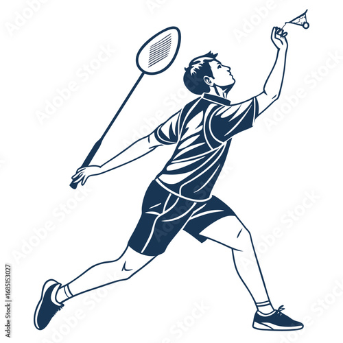 Flat color minimal vector of male badminton player