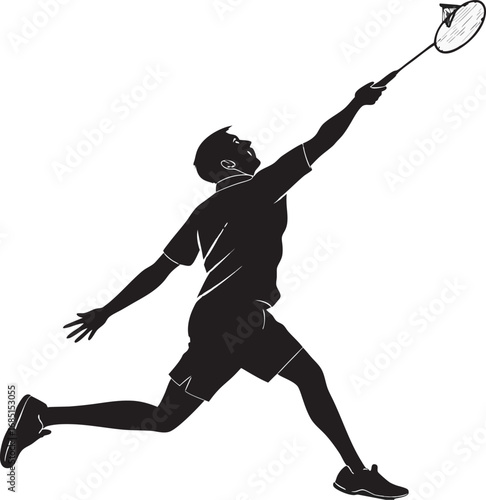 Black silhouette vector of male badminton player
