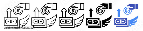 Spending Money Icon In 5 Different Styles Set Collection