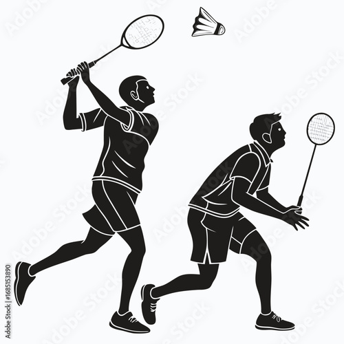 Black silhouette vector of two male badminton players
