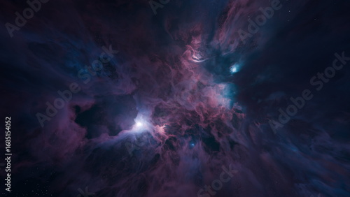 colorful arrangement of cosmic clouds in deep space displays bright stars and swirling gases. scene showcases the beauty and mystery of the universe, filled with vibrant hues. 3d render