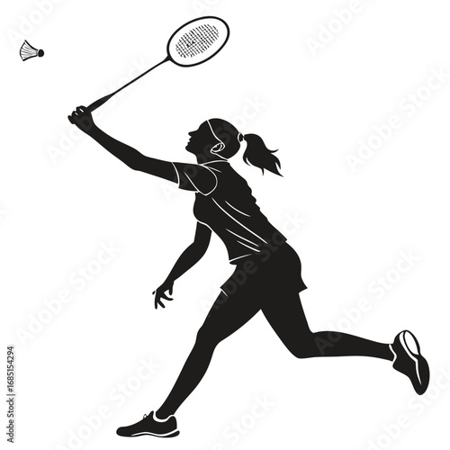 Black silhouette vector of female badminton player action