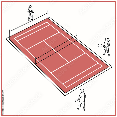 Badminton court top view simple layout vector