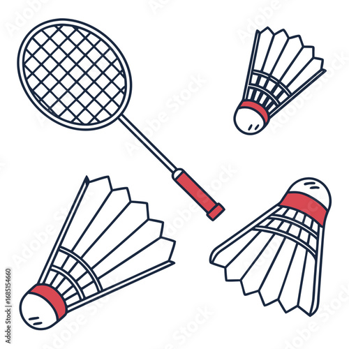 Badminton gear set flat design vector icon pack
