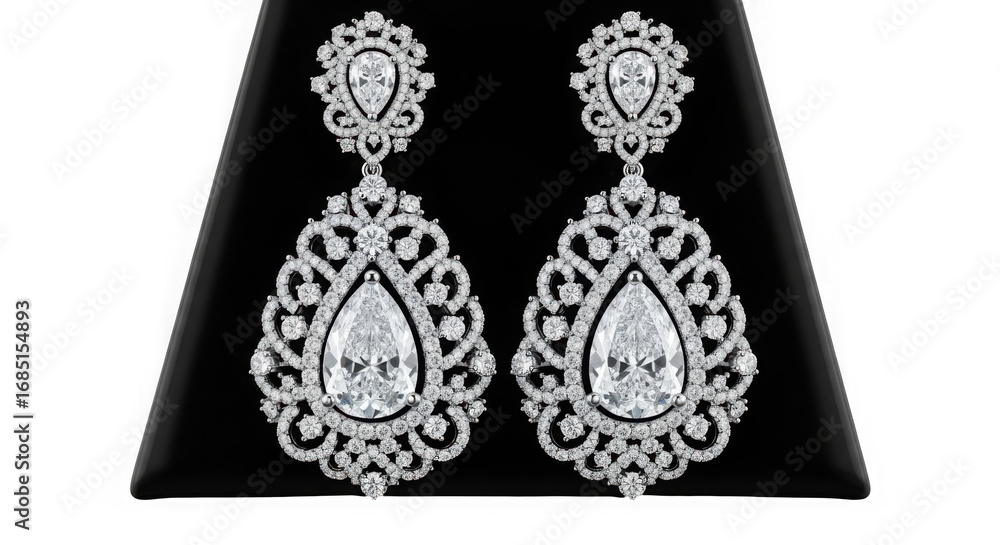 Fototapeta premium Luxury diamond earrings jewelry isolated on transparent background