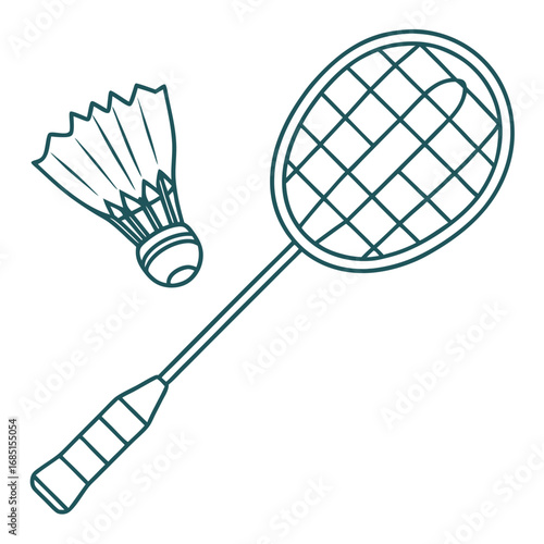 Badminton racket and shuttlecock minimalist vector