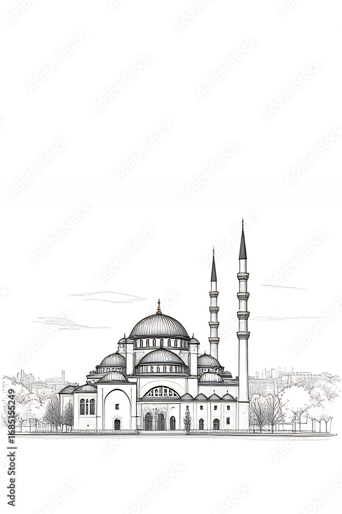 Fototapeta premium ** Sketch of a Grand Mosque with City Skyline