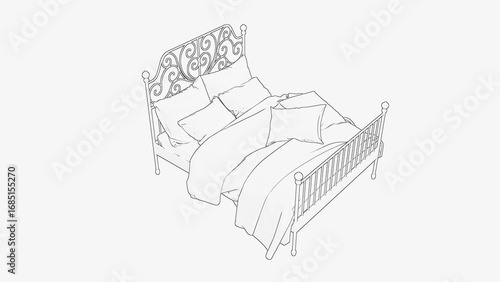 Detailed vintage bed sketch hand drawn illustration isolated on white background suitable for furniture design bedroom decor and classic artwork
