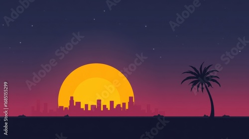 Wallpaper Mural Sunset over city skyline urban landscape digital art night view tranquil atmosphere Torontodigital.ca