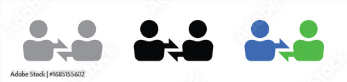 People Connection Icon Set – Vector Illustration of Two Person Interaction, Communication, Collaboration, Networking, and Social Relationship in Multiple Colors