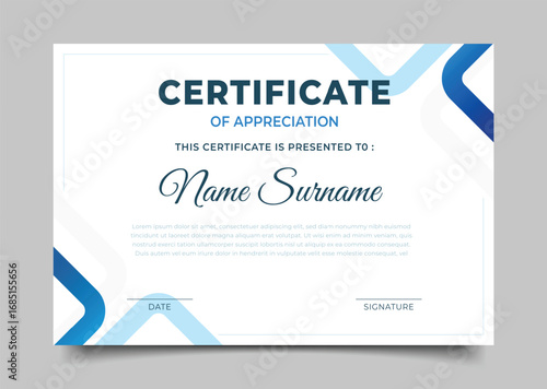 Modern Business Certificate of appreciation template geometric triangle frame design