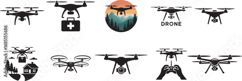 Drone Vector Illustration Silhouette Technology Modern Aerial Device