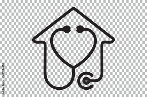 Editable Home Healthcare Icon with Stethoscope and Heart Shape
