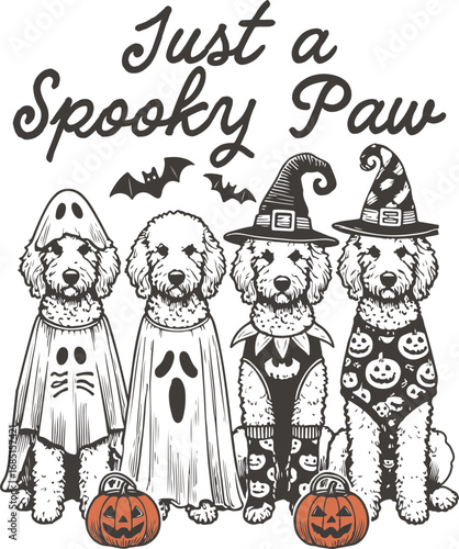 Just a Spooky Paw – Cute Halloween Dogs in Costumes with Pumpkins, Bats and Witch Hats, Vintage Fall Animal Illustration with Humor for Dog Lovers and Pet Owners