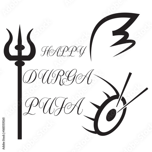 Happy Durga Puja festival greeting design. Colorful illustration of Goddess Durga face with floral art and decorative text wishing Happy Durga Puja, suitable for festive greetings.

