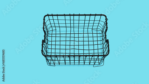 Wire basket front view isolated on blue background suitable for storage container retail and household use illustration