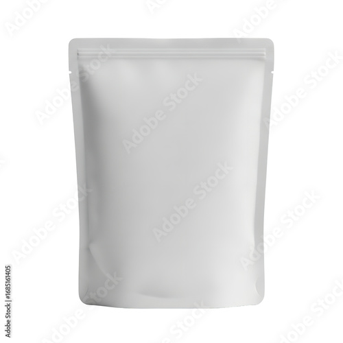 Photo of blank white resealable pouch bag isolated on transparent background