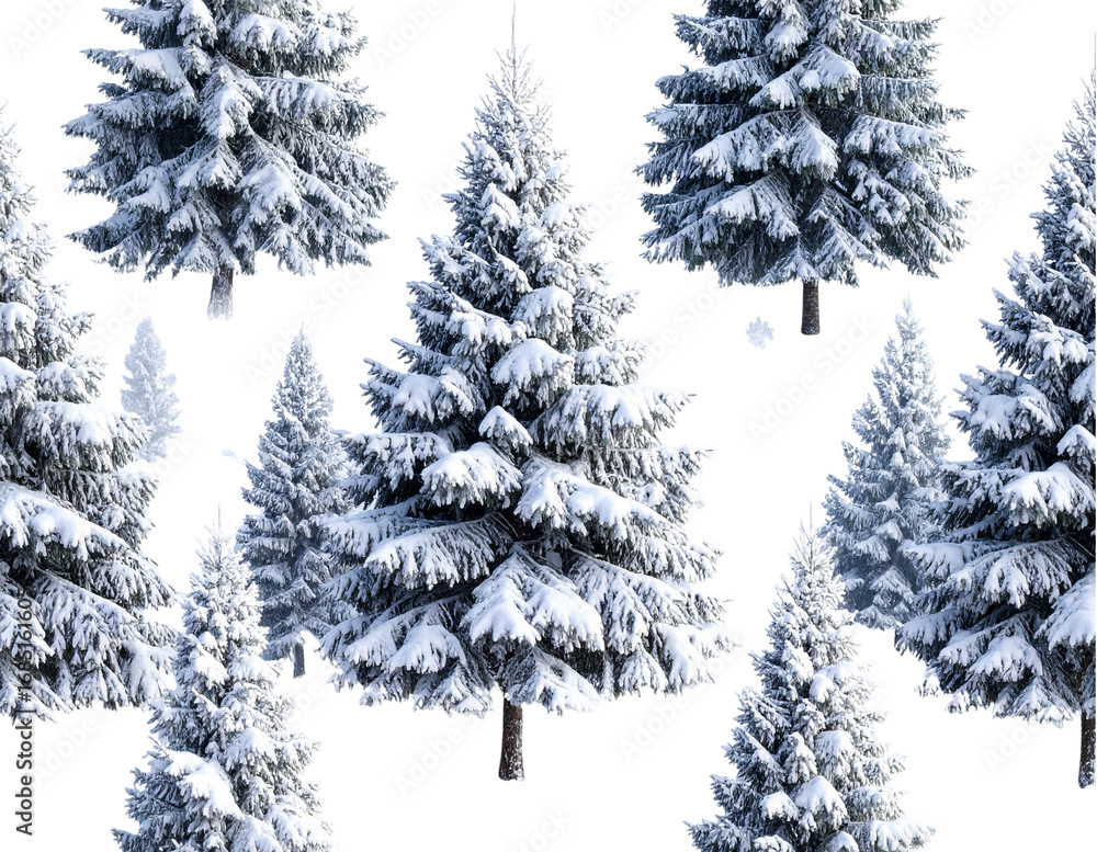 Obraz premium Snow-Covered Christmas Tree Pattern in Winter Style, Transparent PNG