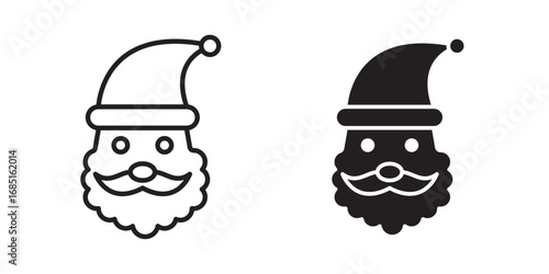 Santa Claus Face icon. Holiday design. Happy New Year symbol. Vector illustration with stroke and fill on a white background.
