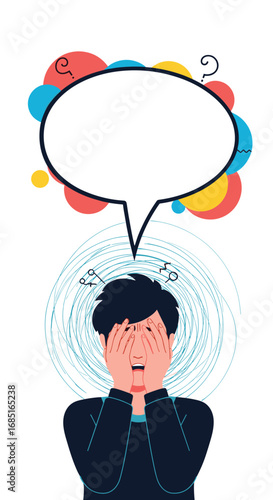 Young person distressed overwhelmed by negative thoughts and emotions feeling anxious confused or stressed