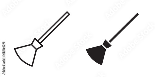 Witch Broom icon .Magical broomstick. Vector illustration with stroke and fill on a white background.