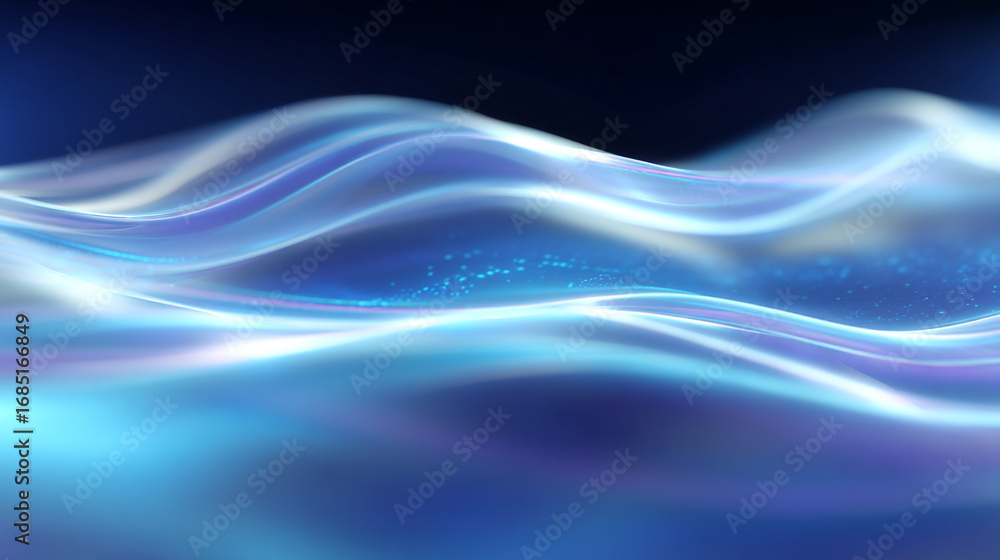 Fototapeta premium 青い光の波が揺らめく抽象背景