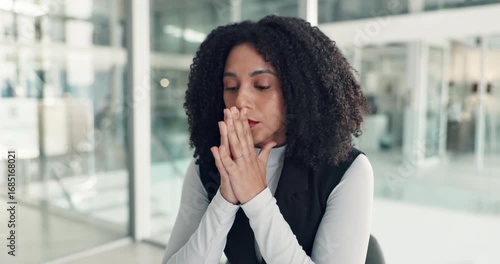 Frustrated, business woman and stress with mistake in office for strain, pressure or deadline. Female person, worry or concern with anxiety or mental health for burnout, fail or fatigue in workplace