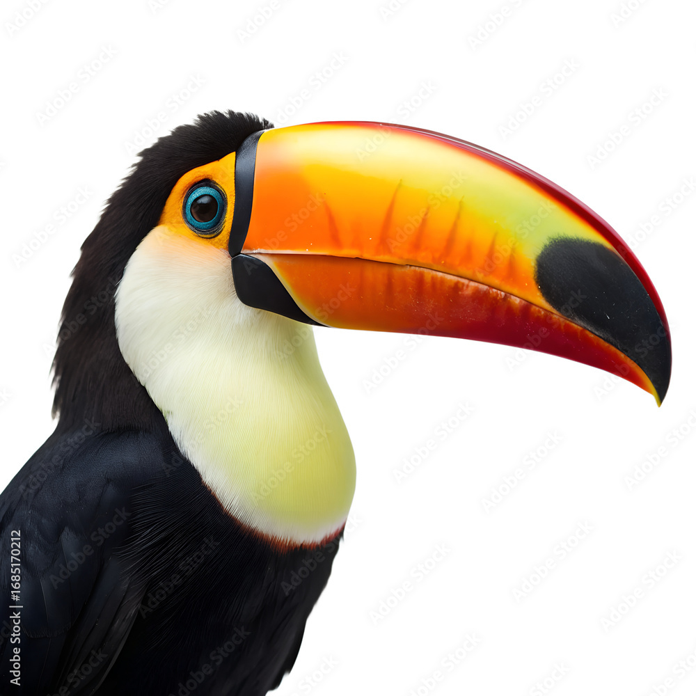 Fototapeta premium A toucan with a large colorful beak, isolated on a transparent background