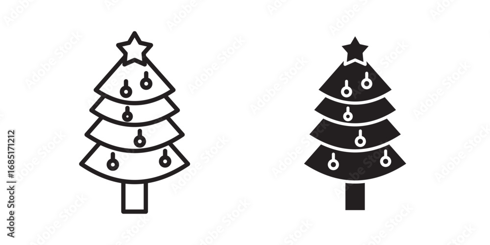 Obraz premium Decorated Tree icon . Vector illustration with stroke and fill on a white background.