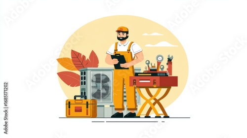 Home maintenance services urban setting illustration work environment professional viewpoint repair concept