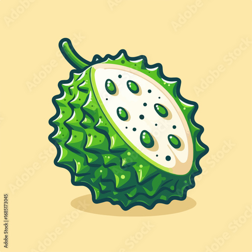 Illustration of soursop fruit and its parts