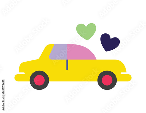 Just Married Wedding Car with Hearts Vector Icon