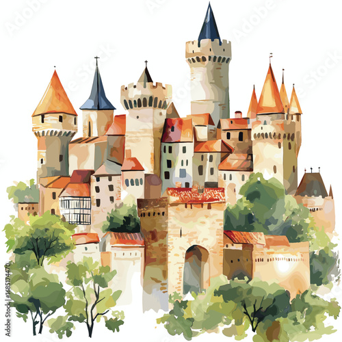 Carcassonne. Carcassonne watercolor vector illustration