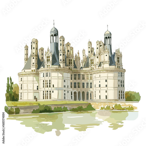 Chateau de Chambord . Chateau de Chambord  watercolor vector illustration