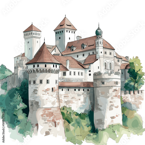 Ljubljana Castle. Ljubljana Castle watercolor vector illustration
