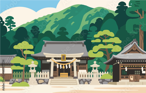 Japanese style architecture and scenery, vector graphics
