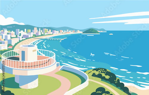 Japanese style architecture and scenery, vector graphics