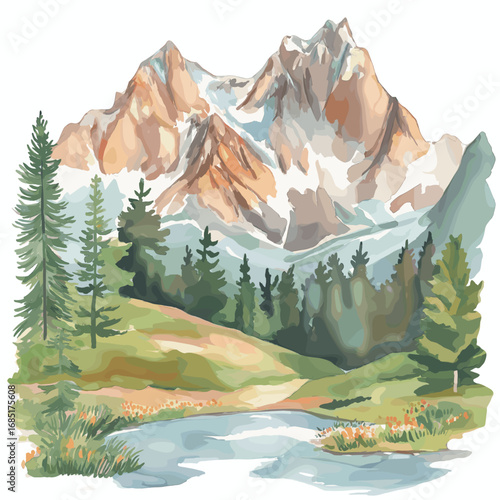 Zugspitze. Zugspitze watercolor vector illustration
