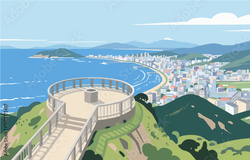 Japanese style architecture and scenery, vector graphics