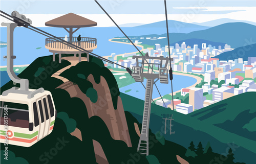 Japanese style architecture and scenery, vector graphics