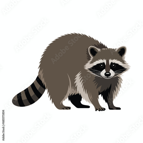Raccoon stands and looks at the camera