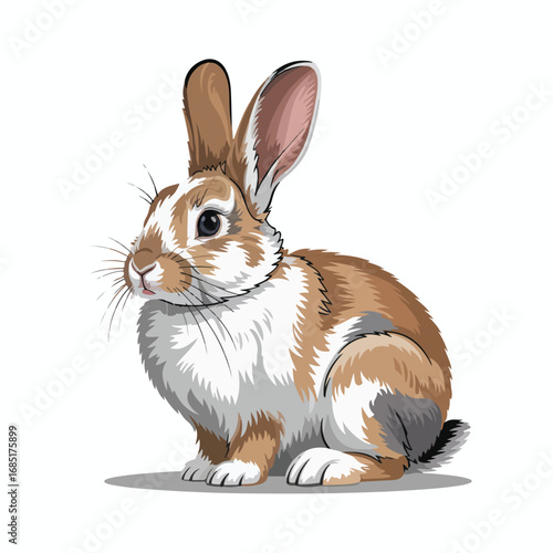 Cute brown and white rabbit sitting vector art