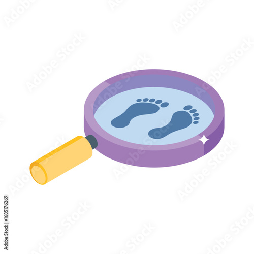 An isometric icon of footprint evidence illustration