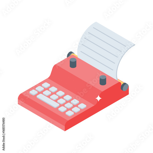 An isometric style icon of typewriter for statements