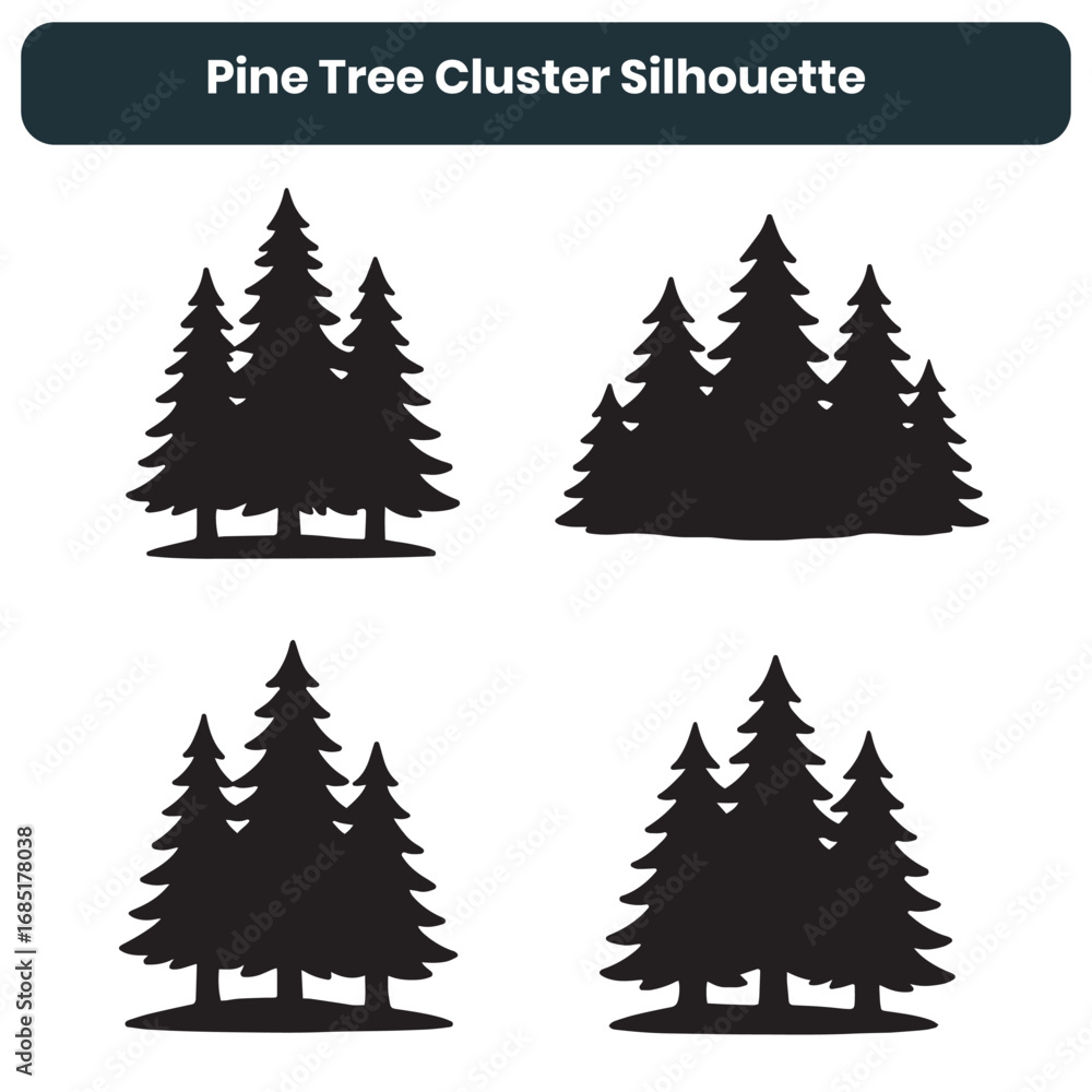 Obraz premium Pine Tree Cluster Silhouette Vector Forest Set