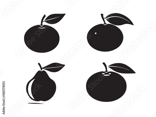 Fresh Orange Fruit Silhouette Vector Icon Collection For Design